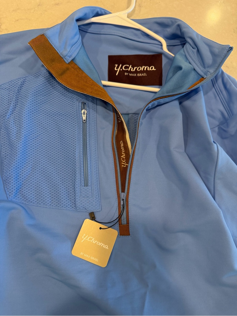 Men’s French Blue Half-Zip Performance Sweater, Size Large - Picture 2 of 5